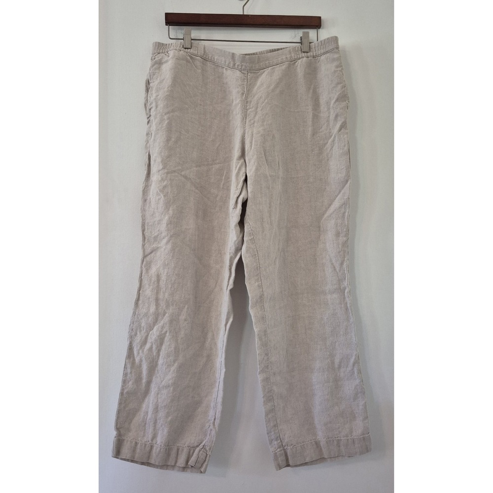 J. Jill Linen Pants Women's Size L Petite Beige Flax Pull On Elastic Waist Boho